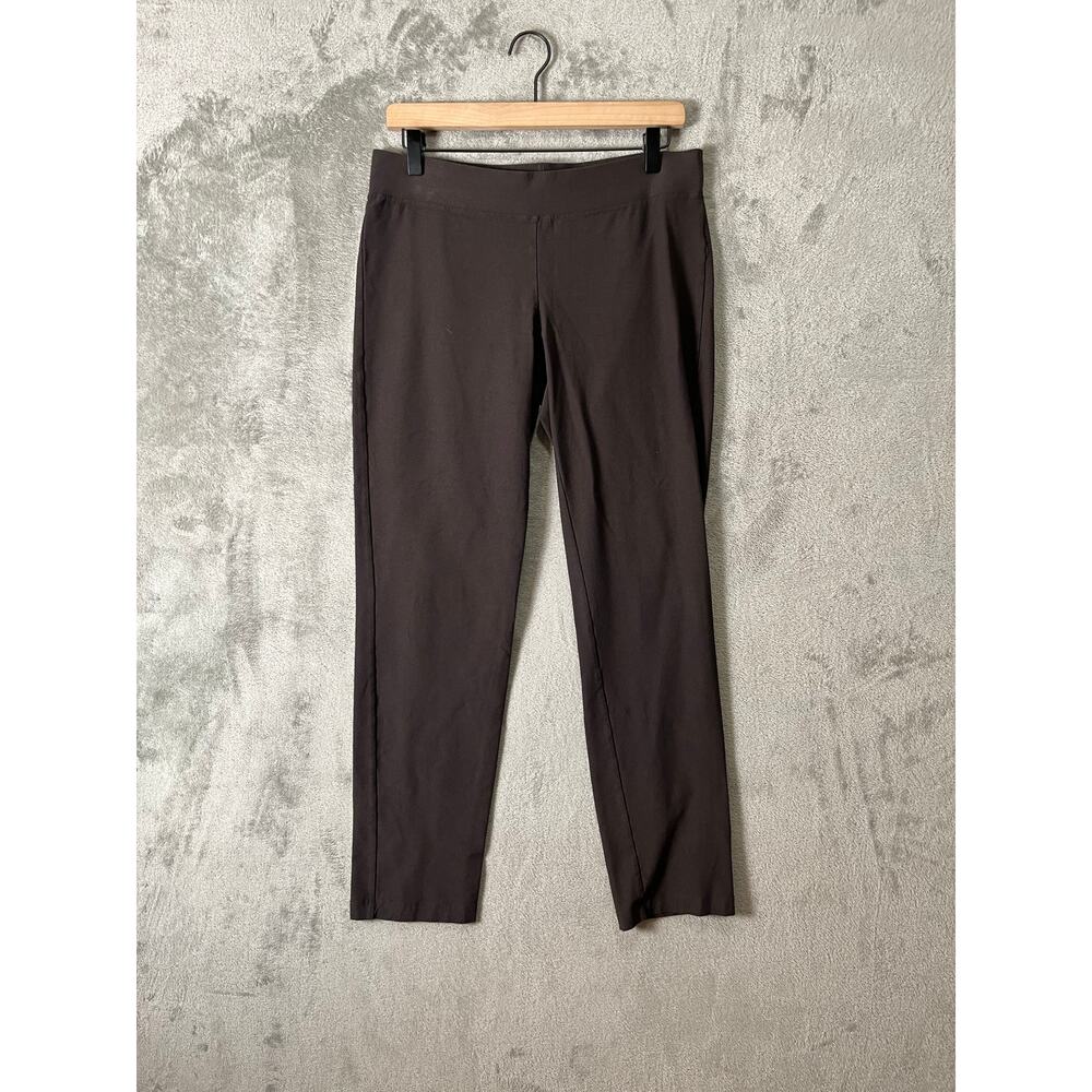 Eileen Fisher Stretch Crepe Slim Ankle Pants Brown Pull On Minimalist Small‎